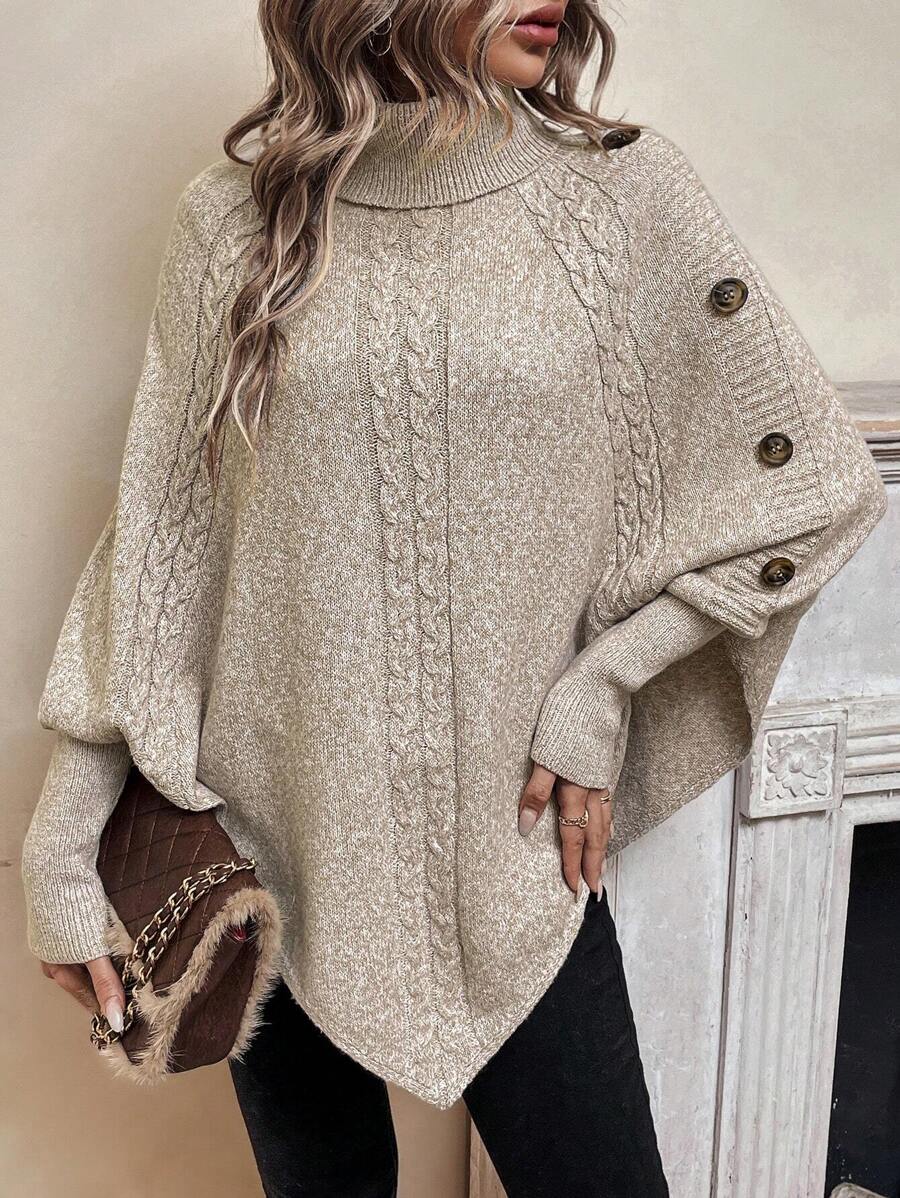 Asymmetrische poncho trui dames, beige - afbeelding 1
