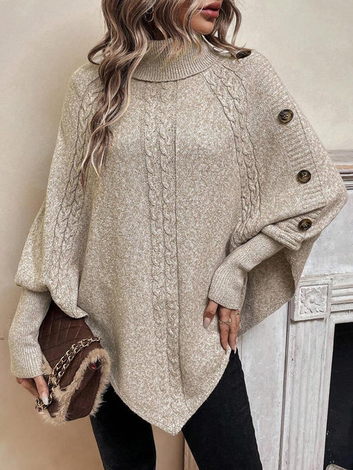 Asymmetrische poncho trui dames, beige - afbeelding 1