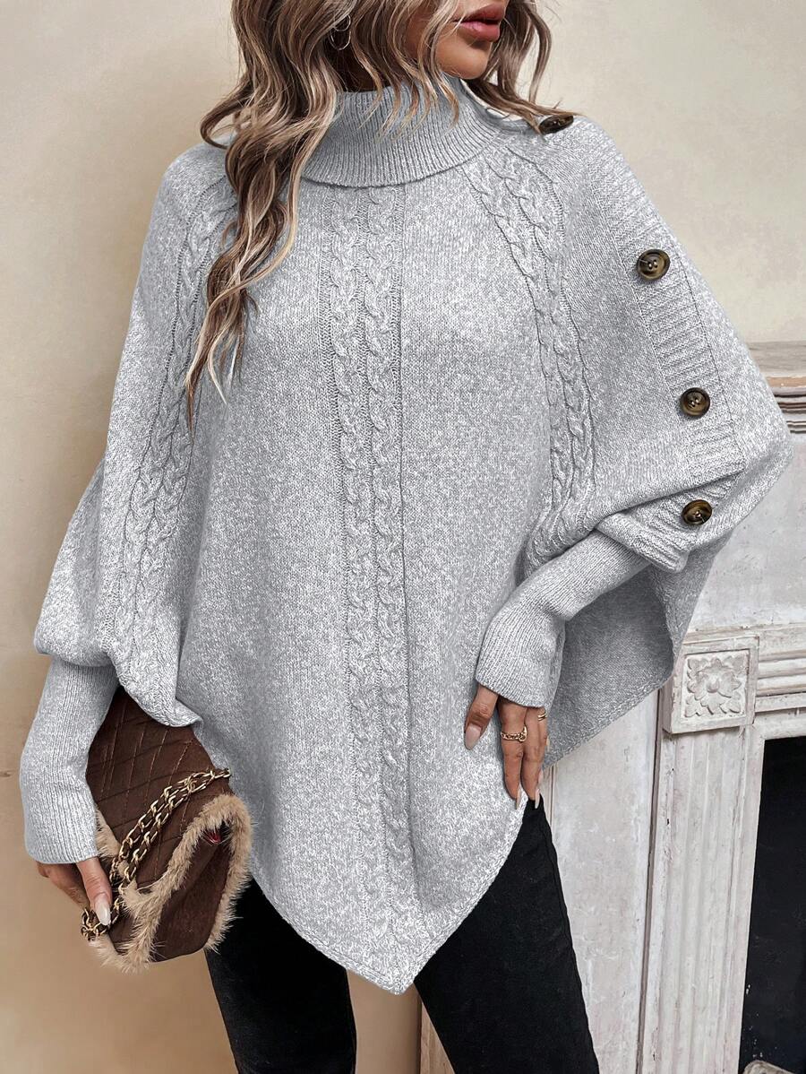 Asymmetrische poncho trui dames, lichtgrijs - afbeelding 10