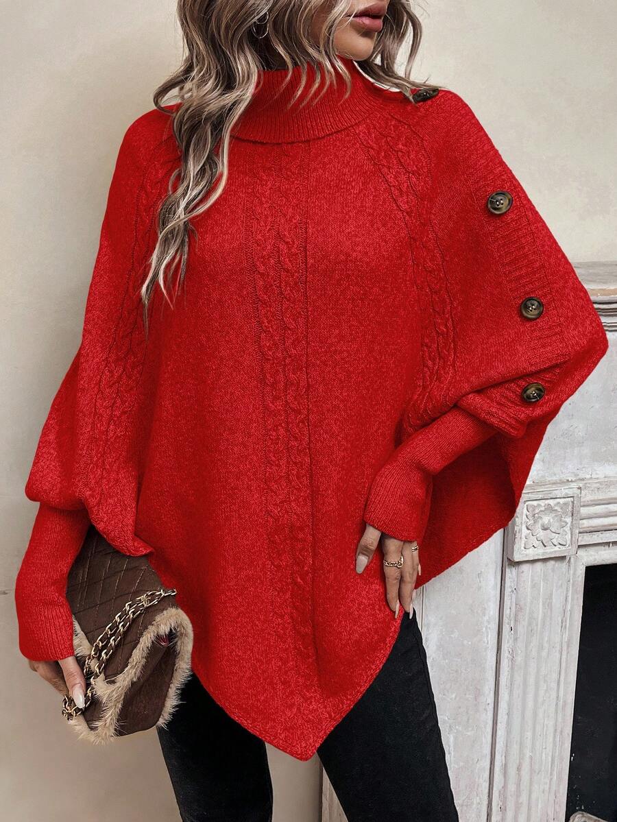 Asymmetrische poncho trui dames, rood - afbeelding 11