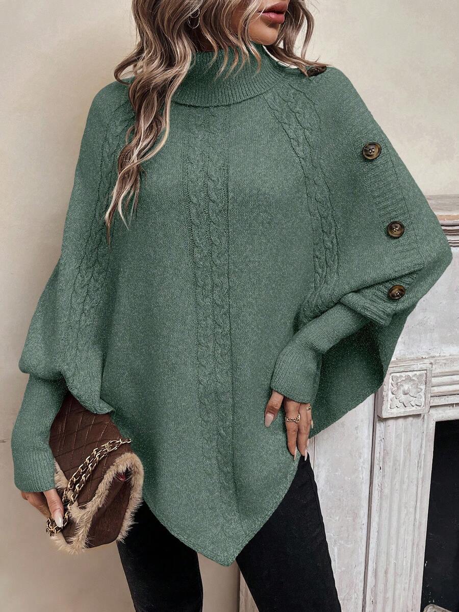 Asymmetrische poncho trui dames, saliegroen - afbeelding 12