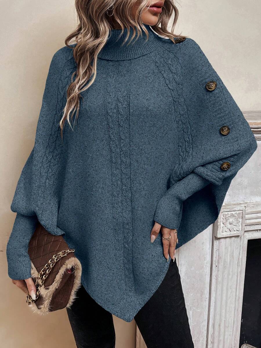 Asymmetrische poncho trui dames, blauw - afbeelding 9