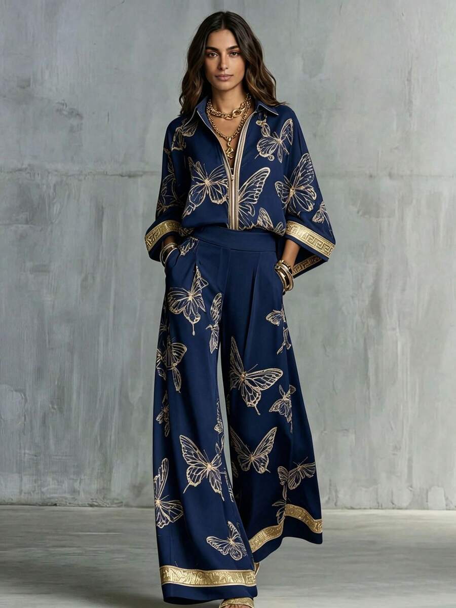 Kimono co-ord set dames, Marineblauw - afbeelding 7