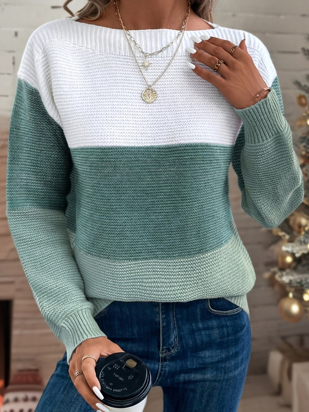 Colourblock trui dames - afbeelding 1