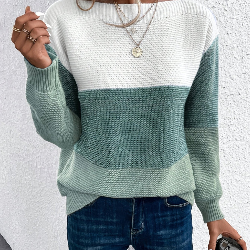 Colourblock trui dames, groen - afbeelding 13