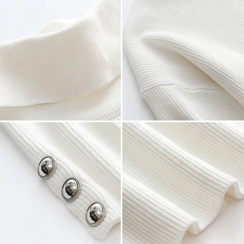 Oversized geribbelde coltrui dames met knoopdetails - afbeelding 8