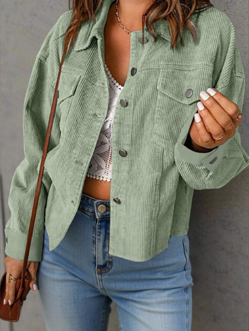 Cropped corduroy shacket dames, Mintgroen - afbeelding 1