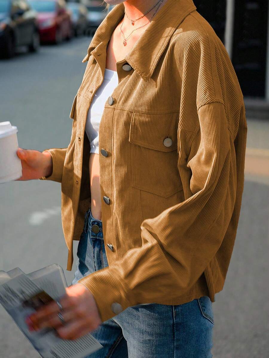 Cropped corduroy shacket dames - afbeelding 13