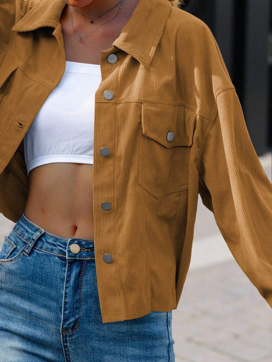 Cropped corduroy shacket dames - afbeelding 14