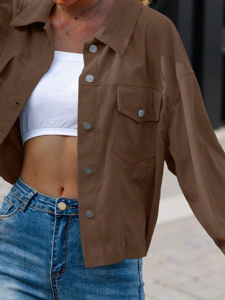 Cropped corduroy shacket dames - afbeelding 23