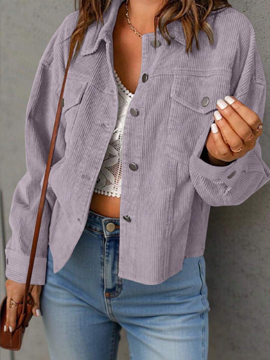 Cropped corduroy shacket dames, Paars - afbeelding 28