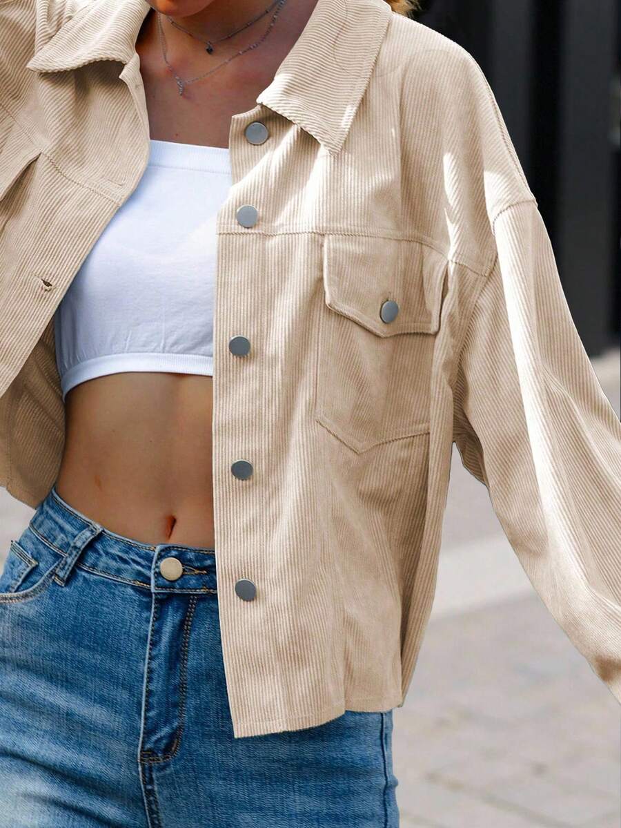 Cropped corduroy shacket dames - afbeelding 9