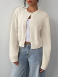 Cropped cardigan dames met ronde hals, crème - afbeelding 1