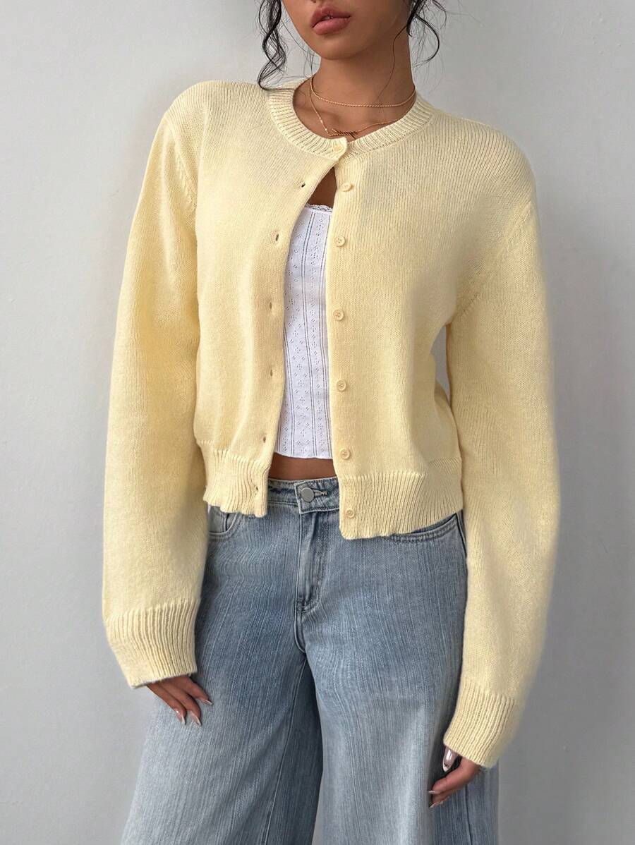Cropped cardigan dames met ronde hals, geel - afbeelding 10