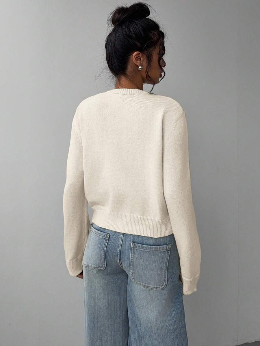 Cropped cardigan dames met ronde hals - afbeelding 2