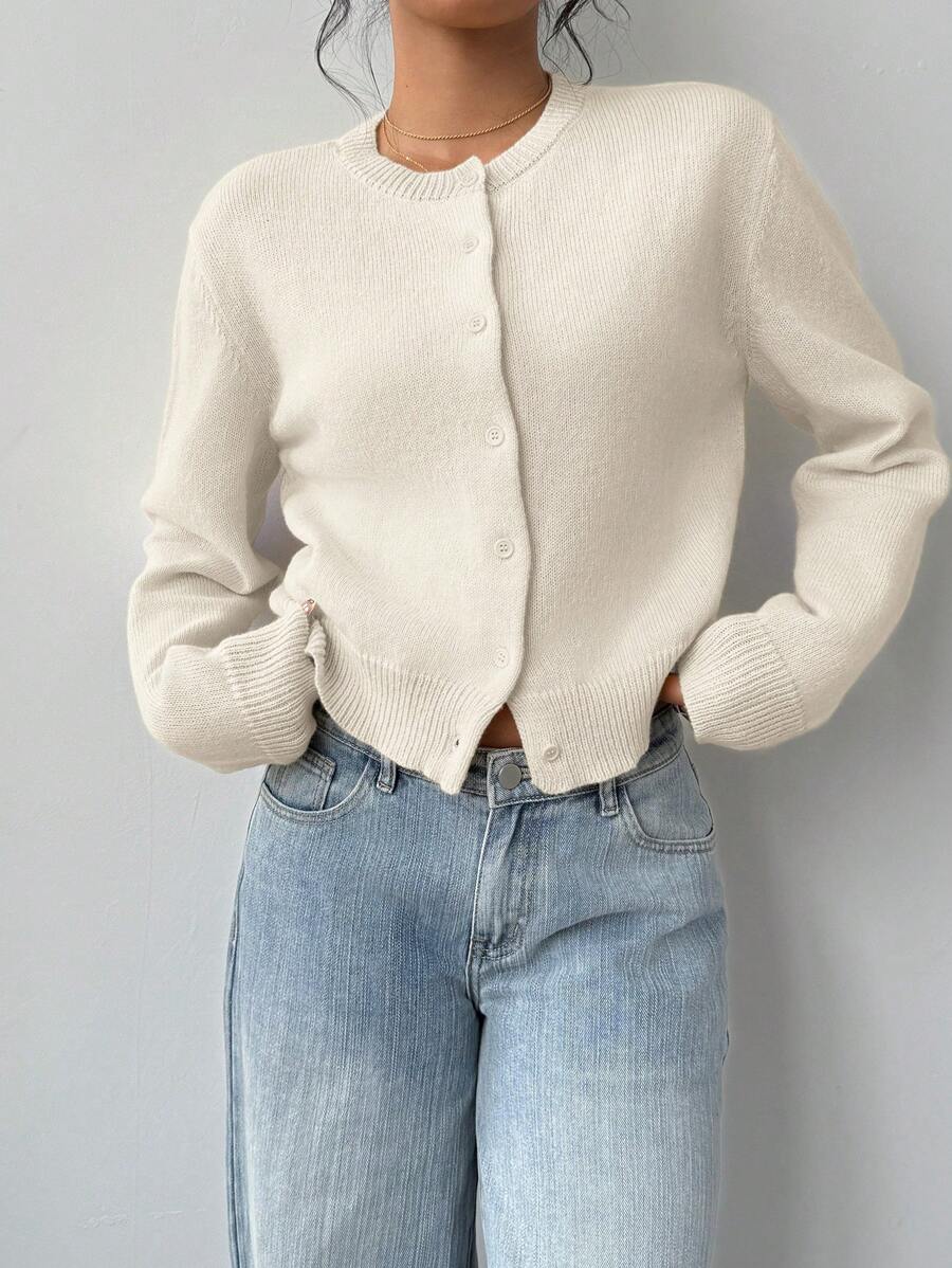 Cropped cardigan dames met ronde hals - afbeelding 3