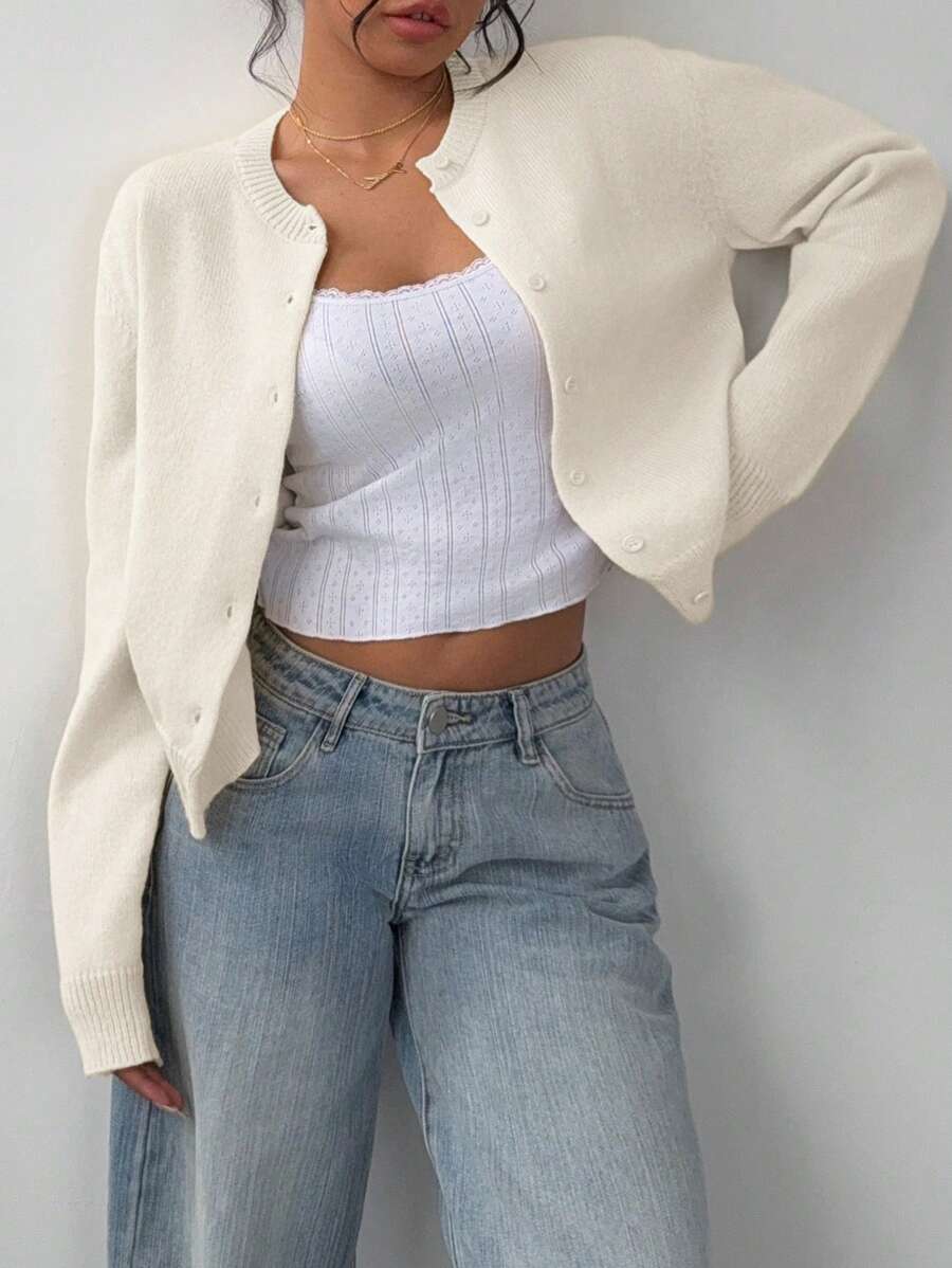 Cropped cardigan dames met ronde hals - afbeelding 4