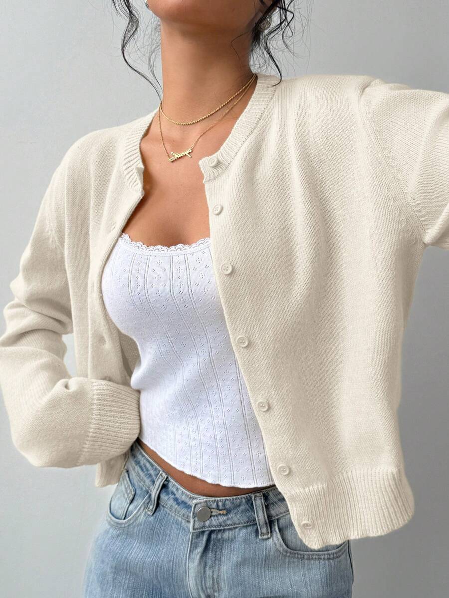 Cropped cardigan dames met ronde hals - afbeelding 6