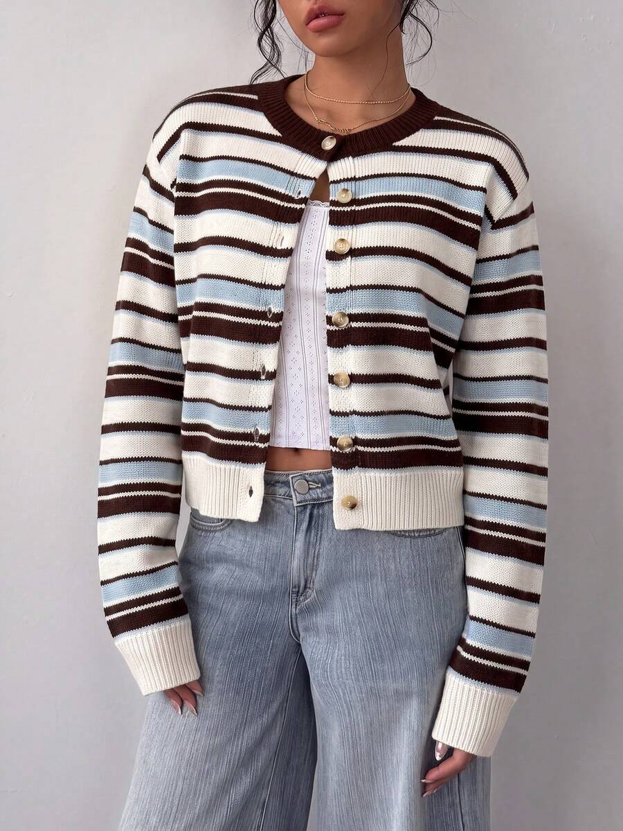 Cropped cardigan dames met ronde hals, meerkleurig - afbeelding 9