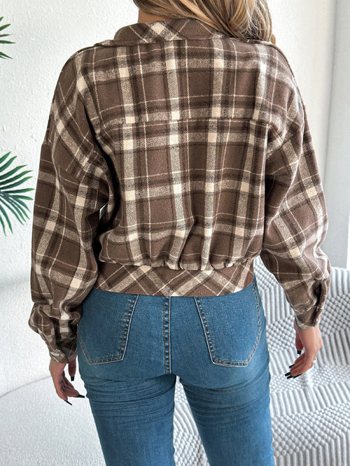 Cropped geruite shacket dames - afbeelding 2