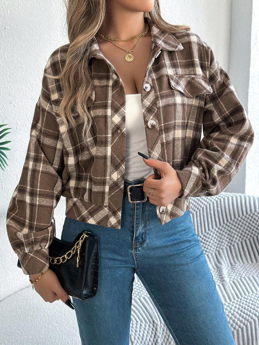 Cropped geruite shacket dames - afbeelding 3