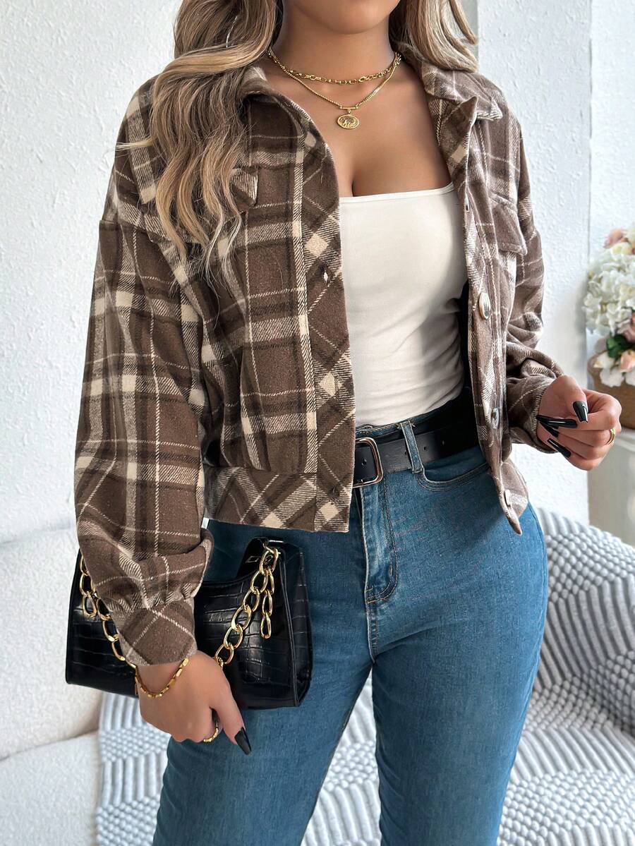 Cropped geruite shacket dames - afbeelding 7