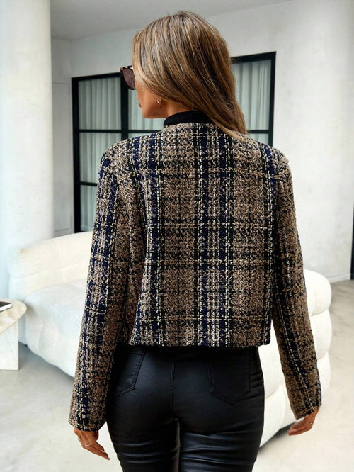 Cropped geruite tweed tussenjas dames - afbeelding 2