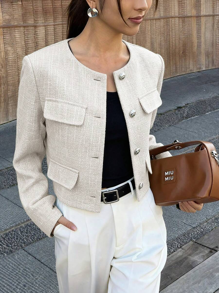 Cropped tussenjas dames, beige - afbeelding 12