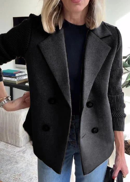 Dubbelrijige blazer dames, zwart - afbeelding 2