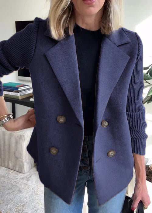 Dubbelrijige blazer dames, blauw - afbeelding 3