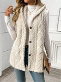Fleece gilet dames met capuchon, beige - afbeelding 1