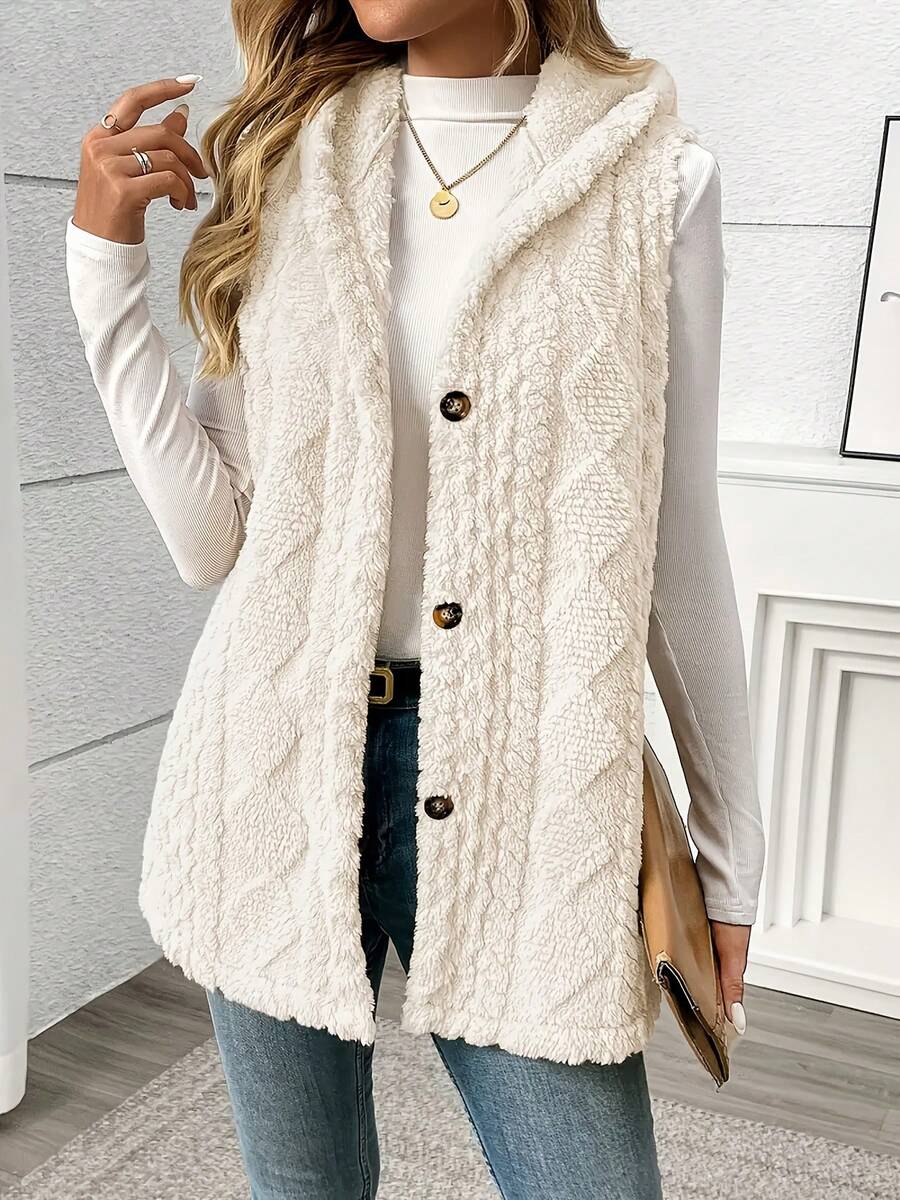 Fleece gilet dames met capuchon, wit - afbeelding 6