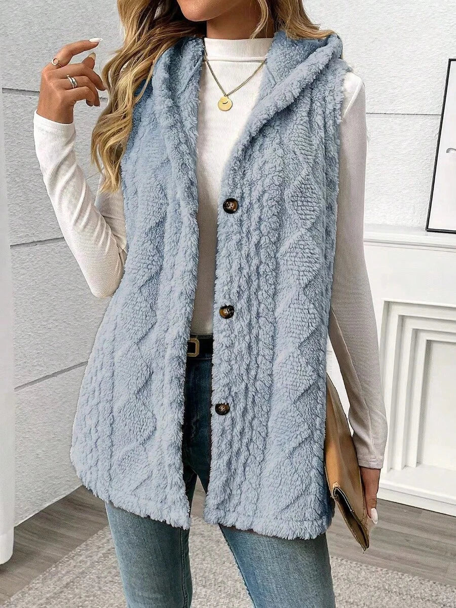 Fleece gilet dames met capuchon, lichtblauw - afbeelding 8