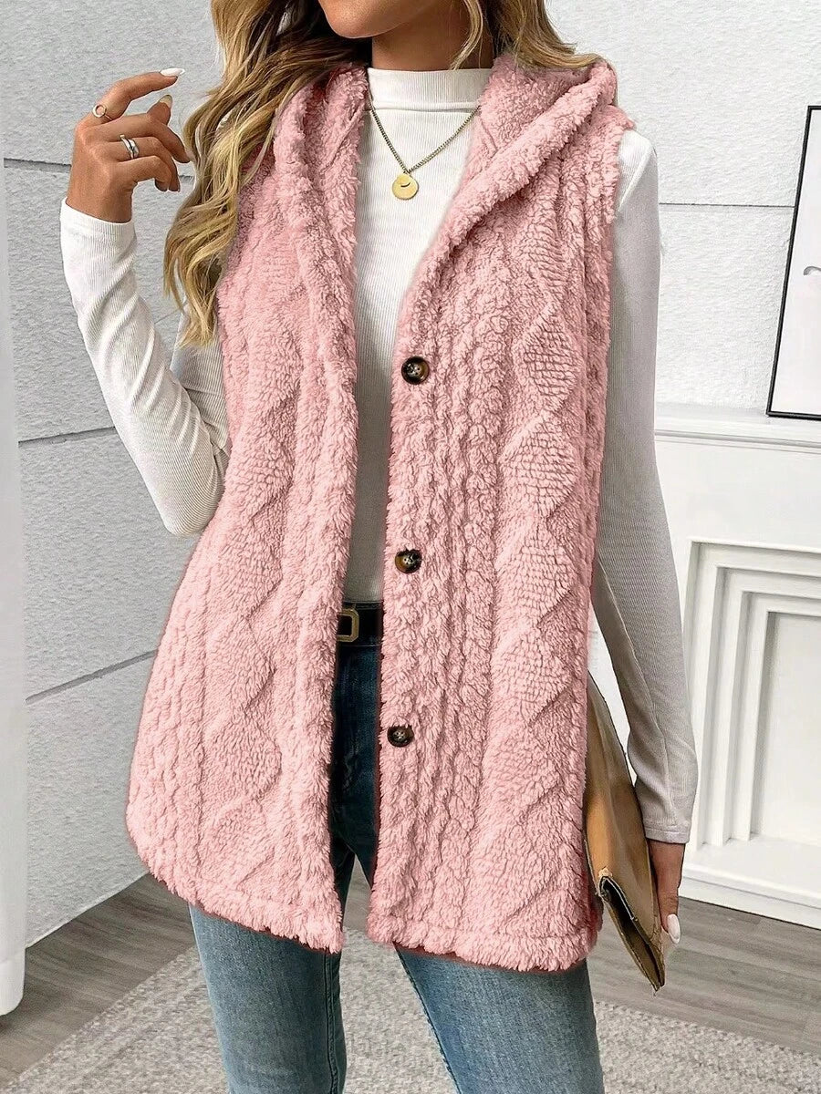 Fleece gilet dames met capuchon, oudroze - afbeelding 9