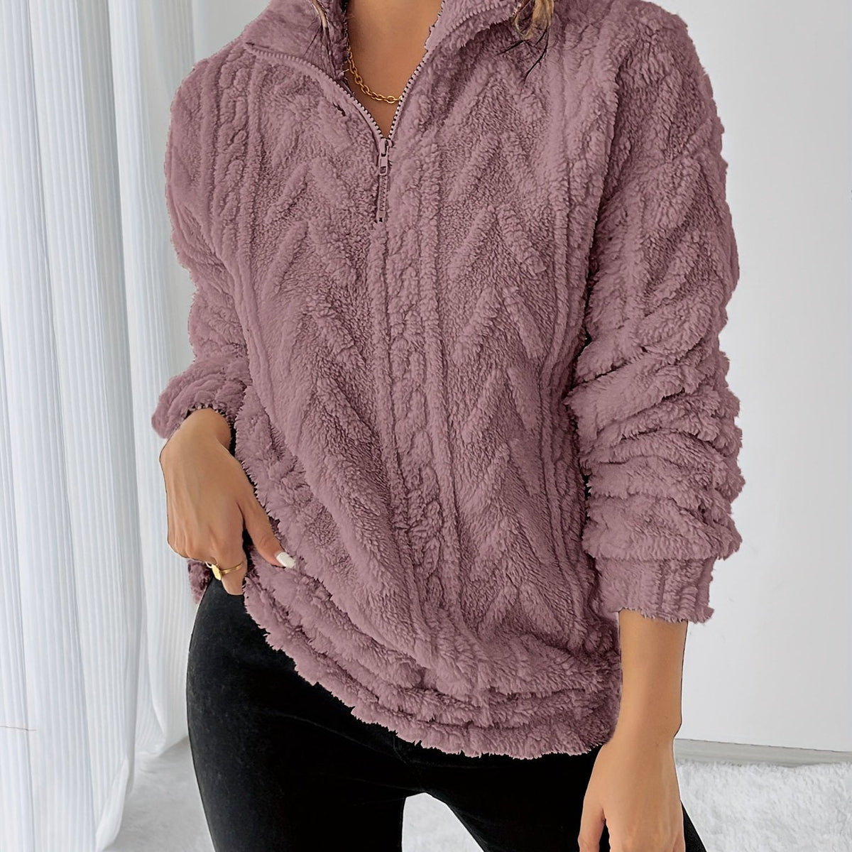 Teddy fleece trui dames, lichtpaars - afbeelding 12