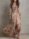 Gebloemde maxi jurk dames, beige-roze - afbeelding 1