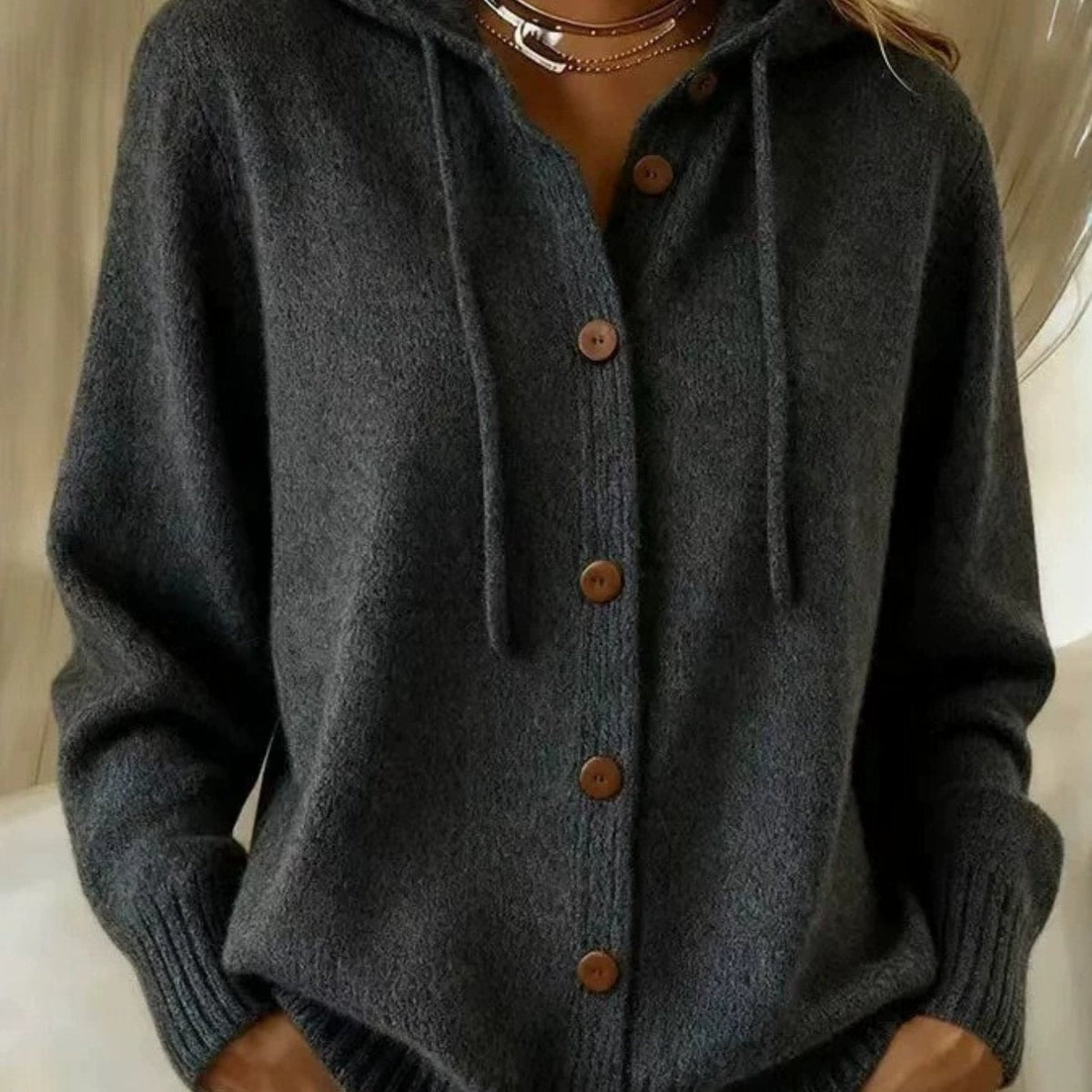 Gebreide cardigan dames, Donkergrijs - afbeelding 16