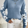 Gebreide trui dames met bloemen, blauw - afbeelding 12