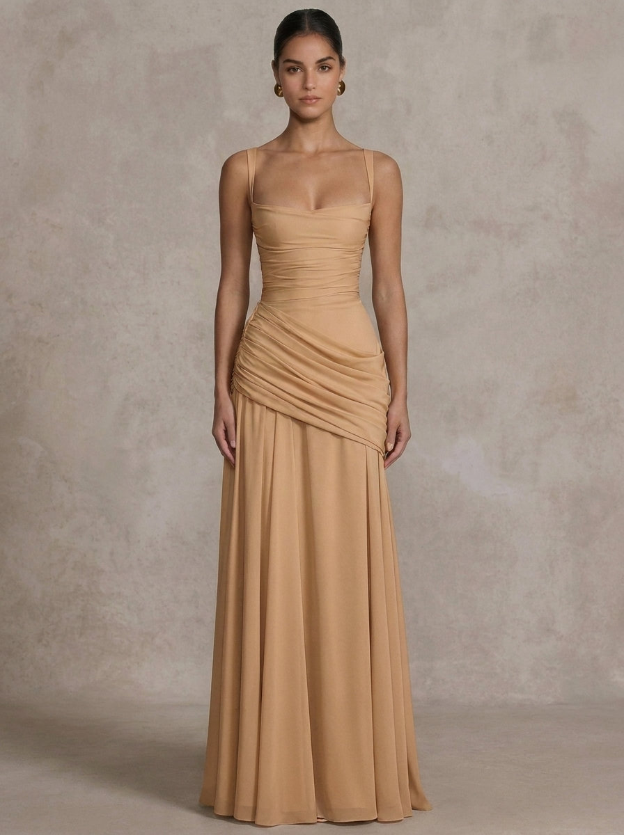 Maxi avondjurk dames, Camel - afbeelding 8