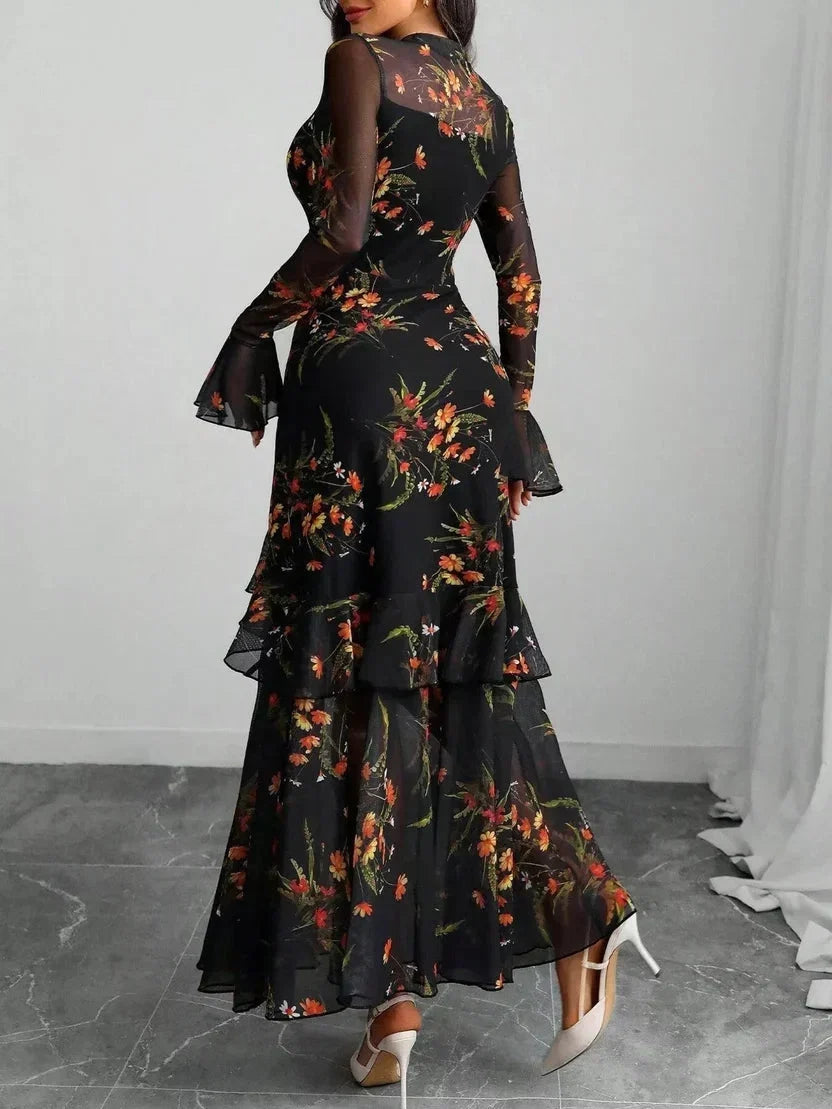Gelaagde maxi jurk dames met bloemenprint - afbeelding 2
