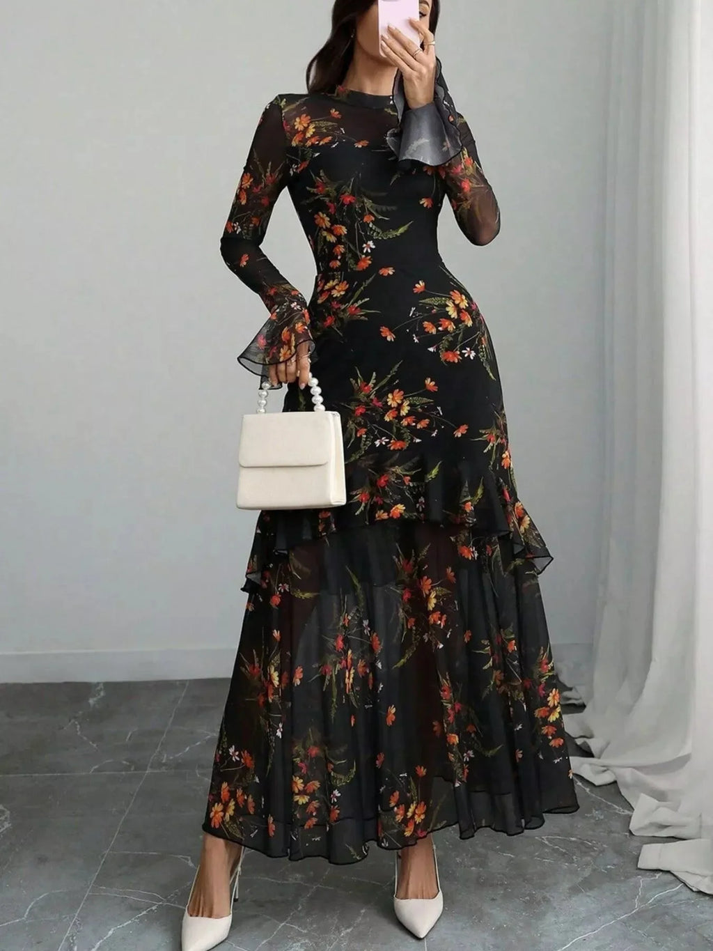 Gelaagde maxi jurk dames met bloemenprint - afbeelding 5