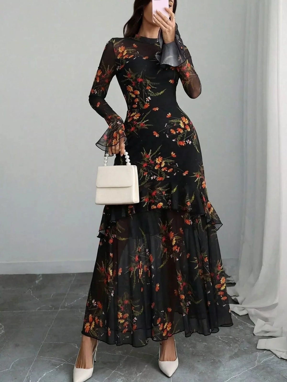 Gelaagde maxi jurk dames met bloemenprint - afbeelding 5