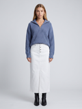 Geribbelde trui dames met halve rits, blauw - afbeelding 1
