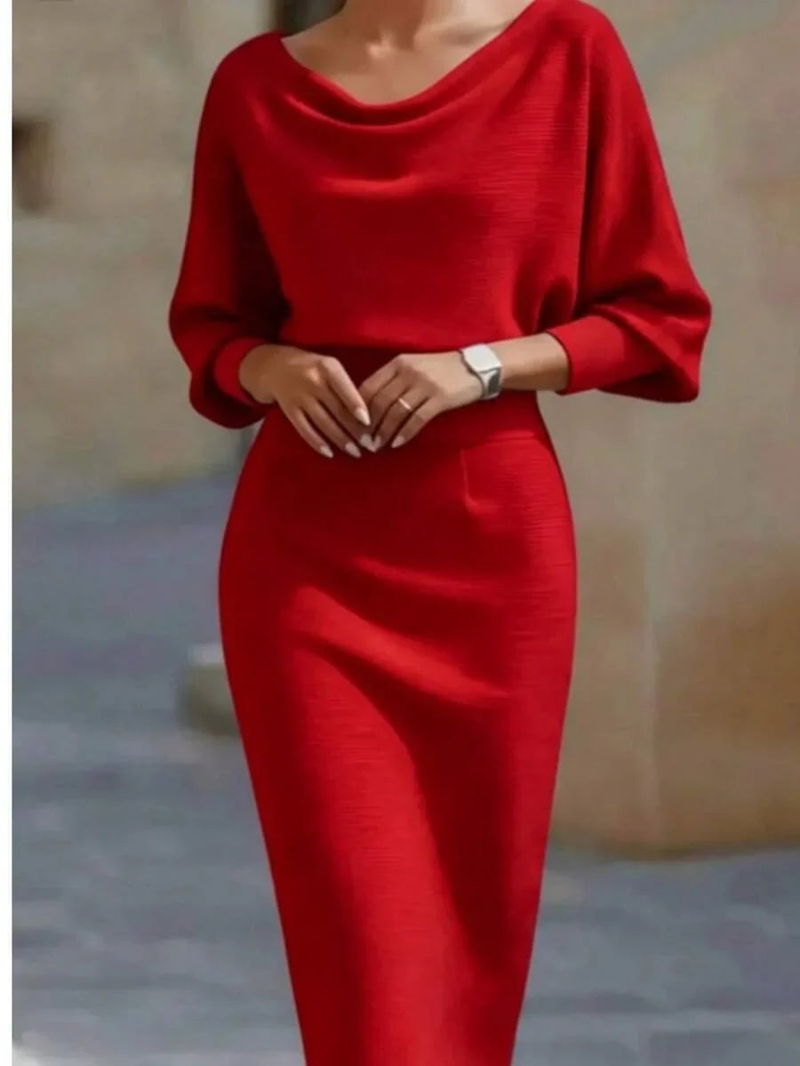 Gebreide midi jurk dames, Rood - afbeelding 17