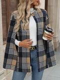 Geruite cape jas dames, marineblauw-camel - afbeelding 1