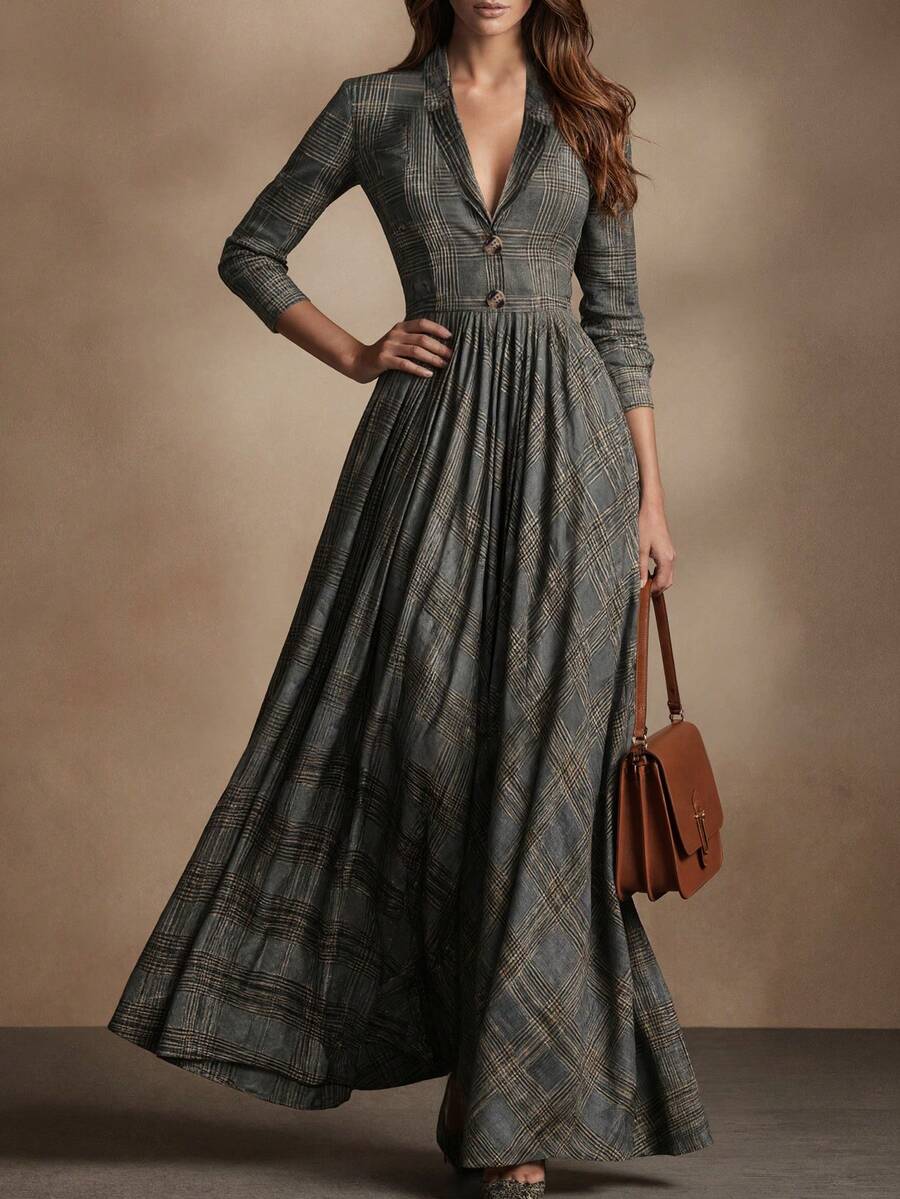 Geruite maxi jurk dames - afbeelding 2