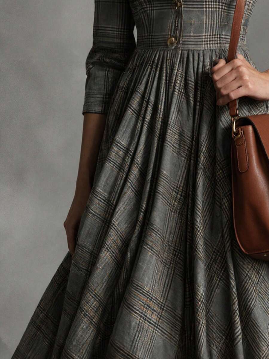 Geruite maxi jurk dames - afbeelding 4