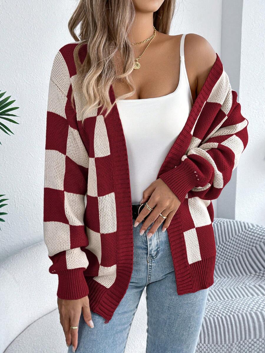 Geruite open cardigan dames - afbeelding 3