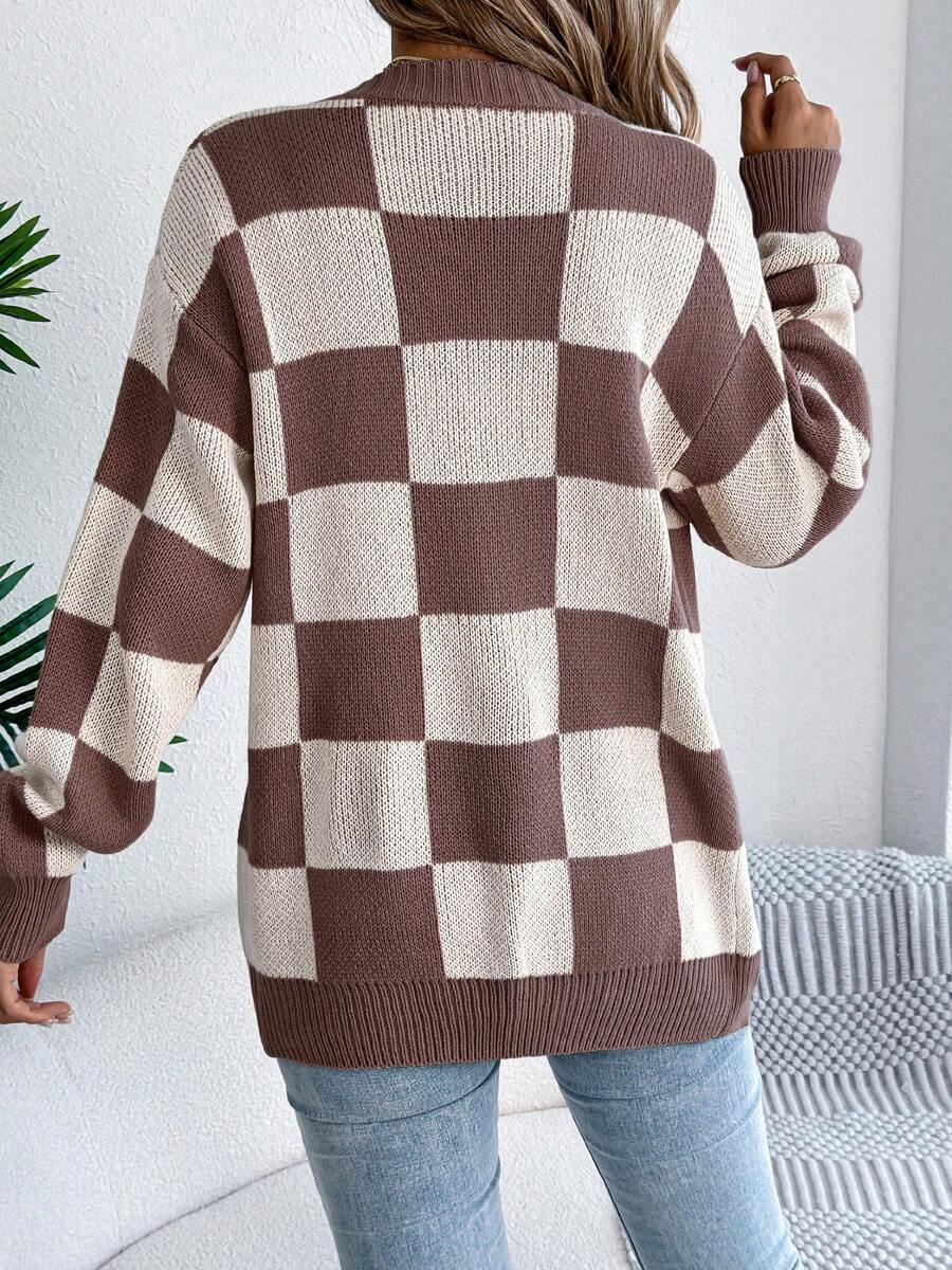 Geruite open cardigan dames - afbeelding 5
