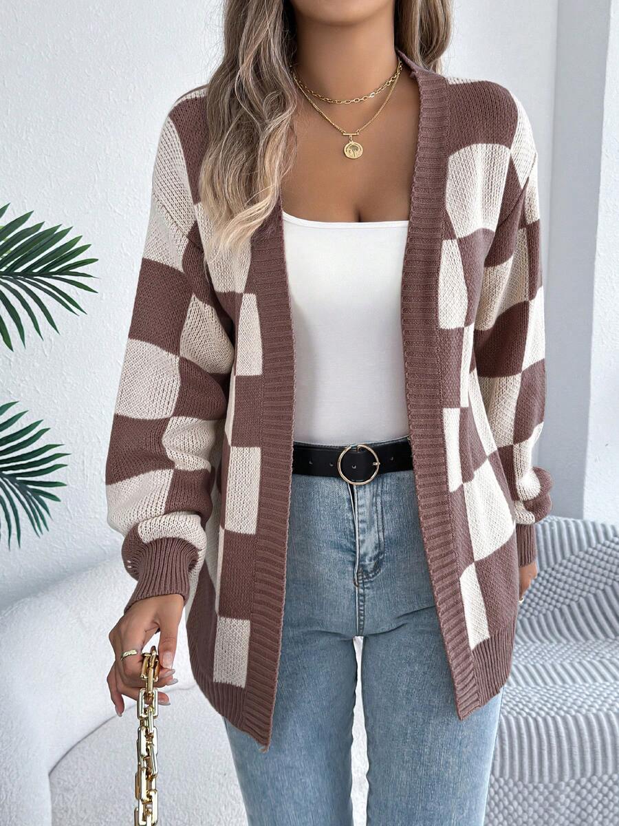 Geruite open cardigan dames - afbeelding 6